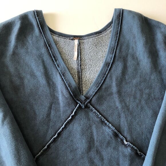Free People Women’s Western Indigo Distressed Sweatshirt Top Size XS - Picture 10 of 13
